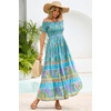 image:imageRVivimos Womens Summer Maxi OffShoulder Dresses Short Sleeve Empire Waist Boho Floral Print Casual Smocked Flowy DressesTeal