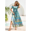 image:imageRVivimos Womens Summer Maxi OffShoulder Dresses Short Sleeve Empire Waist Boho Floral Print Casual Smocked Flowy DressesTeal