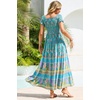 image:imageRVivimos Womens Summer Maxi OffShoulder Dresses Short Sleeve Empire Waist Boho Floral Print Casual Smocked Flowy DressesTeal