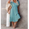 image:imageRVivimos Womens Summer Smocked Short Sleeve V Neck Casual Ruffle Patchwork Flowy Midi DressLightblue
