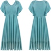 image:imageRVivimos Womens Summer Smocked Short Sleeve V Neck Casual Ruffle Patchwork Flowy Midi DressLightblue