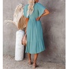 image:imageRVivimos Womens Summer Smocked Short Sleeve V Neck Casual Ruffle Patchwork Flowy Midi DressLightblue