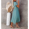 image:imageRVivimos Womens Summer Smocked Short Sleeve V Neck Casual Ruffle Patchwork Flowy Midi DressLightblue