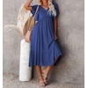 image:imageRVivimos Womens Summer Smocked Short Sleeve V Neck Casual Ruffle Patchwork Flowy Midi DressRoyalblue