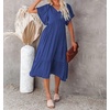image:imageRVivimos Womens Summer Smocked Short Sleeve V Neck Casual Ruffle Patchwork Flowy Midi DressRoyalblue