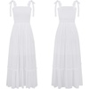 image:imageRVivimos Womens Summer Straps Cotton Irregular Polka Dot Ruffles Midi DressWhite2