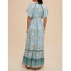 image:imageRVivimos Womens Summer V Neck Maxi Dress Boho Floral Print Short Sleeve Elastic Waist Ruffle Patchwork ALine Beach DressBlueturquoise