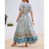 image:imageRVivimos Womens Summer V Neck Maxi Dress Boho Floral Print Short Sleeve Elastic Waist Ruffle Patchwork ALine Beach DressGreen