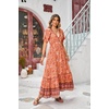 image:imageRVivimos Womens Summer V Neck Maxi Dress Boho Floral Print Short Sleeve Elastic Waist Ruffle Patchwork ALine Beach DressOrange