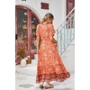 image:imageRVivimos Womens Summer V Neck Maxi Dress Boho Floral Print Short Sleeve Elastic Waist Ruffle Patchwork ALine Beach DressOrange