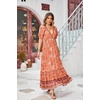 image:imageRVivimos Womens Summer V Neck Maxi Dress Boho Floral Print Short Sleeve Elastic Waist Ruffle Patchwork ALine Beach DressOrange