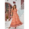 image:imageRVivimos Womens Summer V Neck Maxi Dress Boho Floral Print Short Sleeve Elastic Waist Ruffle Patchwork ALine Beach DressOrange