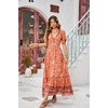 image:imageRVivimos Womens Summer V Neck Maxi Dress Boho Floral Print Short Sleeve Elastic Waist Ruffle Patchwork ALine Beach DressOrange