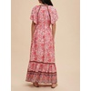 image:imageRVivimos Womens Summer V Neck Maxi Dress Boho Floral Print Short Sleeve Elastic Waist Ruffle Patchwork ALine Beach DressPink