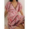 image:imageRVivimos Womens Summer V Neck Maxi Dress Boho Floral Print Short Sleeve Elastic Waist Ruffle Patchwork ALine Beach DressPink