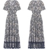 image:imageRVivimos Womens Summer V Neck Maxi Dress Boho Floral Print Short Sleeve Elastic Waist Ruffle Patchwork ALine Beach DressSmoke Black