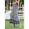 image:imageRVivimos Womens Summer V Neck Maxi Dress Boho Floral Print Short Sleeve Elastic Waist Ruffle Patchwork ALine Beach DressSmoke Black