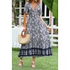 image:imageRVivimos Womens Summer V Neck Maxi Dress Boho Floral Print Short Sleeve Elastic Waist Ruffle Patchwork ALine Beach DressSmoke Black