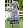 image:imageRVivimos Womens Summer V Neck Maxi Dress Boho Floral Print Short Sleeve Elastic Waist Ruffle Patchwork ALine Beach DressSmoke Black