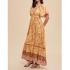 image:imageRVivimos Womens Summer V Neck Maxi Dress Boho Floral Print Short Sleeve Elastic Waist Ruffle Patchwork ALine Beach DressYellow