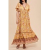 image:imageRVivimos Womens Summer V Neck Maxi Dress Boho Floral Print Short Sleeve Elastic Waist Ruffle Patchwork ALine Beach DressYellow