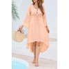 image:imageRVivimos Womens V Neck Bell Sleeve Vintage Floral Embroidered High Low Long DressesPeach