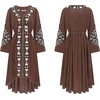 image:imageRVivimos Womens V Neck Bell Sleeve Vintage Floral Embroidered High Low Long DressesRed Brown