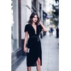 image:imageRVivimos Womens Velvet Elegant Deep V Neck Short Sleeve High Low Midi DressesBlack