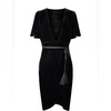 image:imageRVivimos Womens Velvet Elegant Deep V Neck Short Sleeve High Low Midi DressesBlack