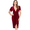 image:imageRVivimos Womens Velvet Elegant Deep V Neck Short Sleeve High Low Midi DressesWine Red