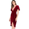 image:imageRVivimos Womens Velvet Elegant Deep V Neck Short Sleeve High Low Midi DressesWine Red