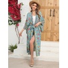 image:imageRVivimos Womens Vintage Floral Print Beach Boho Cardigan Kimono Maxi Swimwear Cover up Dress WrapGreen