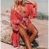 image:imageRVivimos Womens Vintage Floral Print Beach Boho Cardigan Kimono Maxi Swimwear Cover up Dress WrapRed3