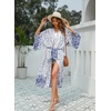 image:imageRVivimos Womens Vintage Floral Print Beach Boho Cardigan Kimono Maxi Swimwear Cover up Dress WrapWhiteblue