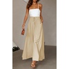 image:imageRVivimos Womens Wide Leg Lounge Pants Elastic High Waisted Drawstring Tie Casual Flowy Palazzo Pants Trousers with PocketsBeige