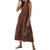 image:imageRVivimos 2026 Summer Cotton Maxi Dresses for Women Casual Sleeveless Button V Neck Tiered Loose Flowy Beach Long DressBrown