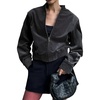 image:imageRVivimos Corduroy Cotton Jackets for Women Fall Winter 2025 Long Sleeve Zipper Up Casual Cropped Coats with PocketsDark Gray