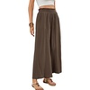 image:imageRVivimos Cotton Casual Wide Leg Pants for Women Stretchy High Waisted Comfy Flowy Cropped Palazzo Pants with PocketsDark Brown