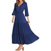 image:imageRVivimos Maxi Dress for Women Long Sleeve V Neck Drawstring Button Up Casual Split Flowy DressNavyblue