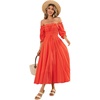 image:imageRVivimos Women Summer Half Sleeve Cotton Ruffled Vintage Elegant Backless A Line Flowy Long DressesRed2
