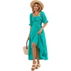 image:imageRVivimos Women Summer Half Sleeve Cotton Ruffled Vintage Elegant Backless A Line Flowy Long DressesTurquoise2