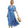 image:imageRVivimos Women Summer Print Deep V Neck Cotton Beach Long DressesBlue