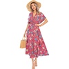 image:imageRVivimos Women Summer Print Deep V Neck Cotton Beach Long DressesRed