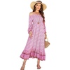 image:imageRVivimos Womens 34 Sleeve Square Neck Midi Dress Boho Casual Floral Print Empire Waist Ruffle Flowy Smocked Long DressesBabypink