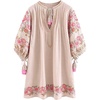 image:imageRVivimos Womens Autumn 34 Sleeve Cotton V Neck Floral Embroidery Casual Tunic DressesBeige