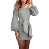 image:imageRVivimos Womens Autumn Winter Cotton Long Sleeves Elegant Knitted Bodycon Tie Waist Sweater Pencil DressLight Gray