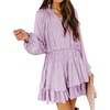 image:imageRVivimos Womens Cotton Long Sleeves V Neck Layered Ruffles Pleated Swing Mini DressPale Purple