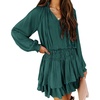 image:imageRVivimos Womens Cotton Long Sleeves V Neck Layered Ruffles Pleated Swing Mini DressTeal
