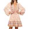 image:imageRVivimos Womens Cotton Long Sleeves VNeck Button Up Floral Print Bohemian Flowy Mini DressPeach
