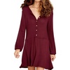 image:imageRVivimos Womens Fall Cotton Long Sleeves Casual Button Down Knit Swing Flare Mini Tunic DressBurgundy